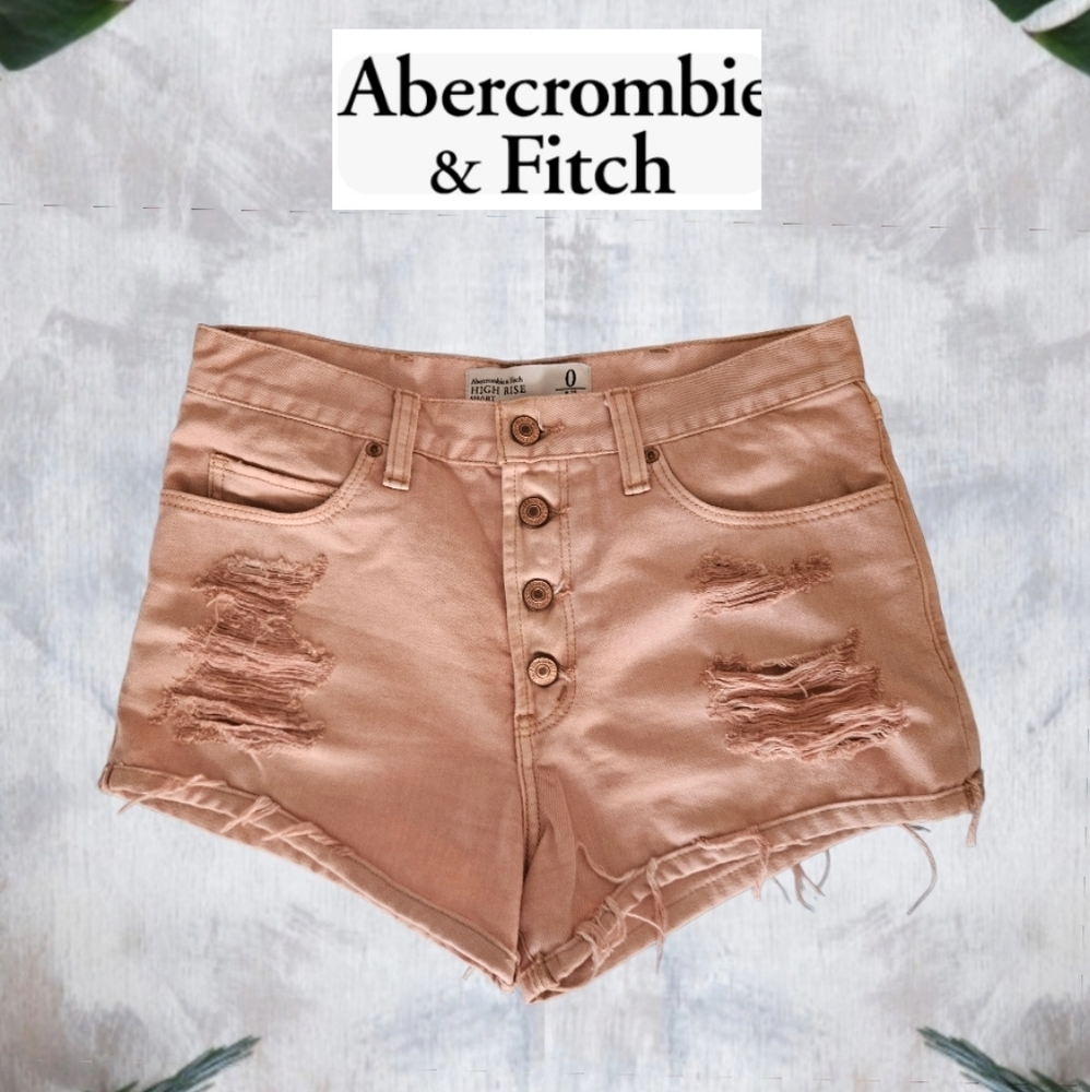Abercrombie & Fitch Womens Denim Shorts Size 0 Light Pink Distressed Button Fly